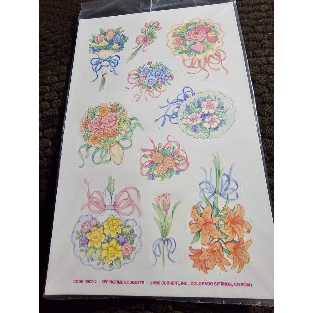 Vintage Current 1990 Springtime Bouquets Flowers 1 Sheet Of Stickers